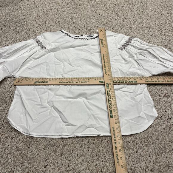 NWT Madewell Embroidered Poplin Balloon Sleeve Blouse Sz XL White Boho Preppy - Picture 3 of 7